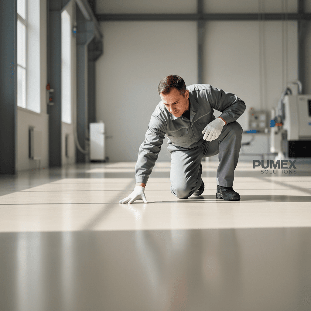 Quality inspection of finished PU flooring installation