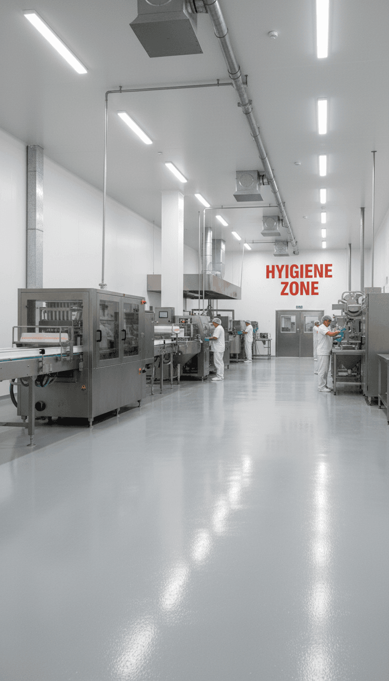 Food processing facility with epoxy floor