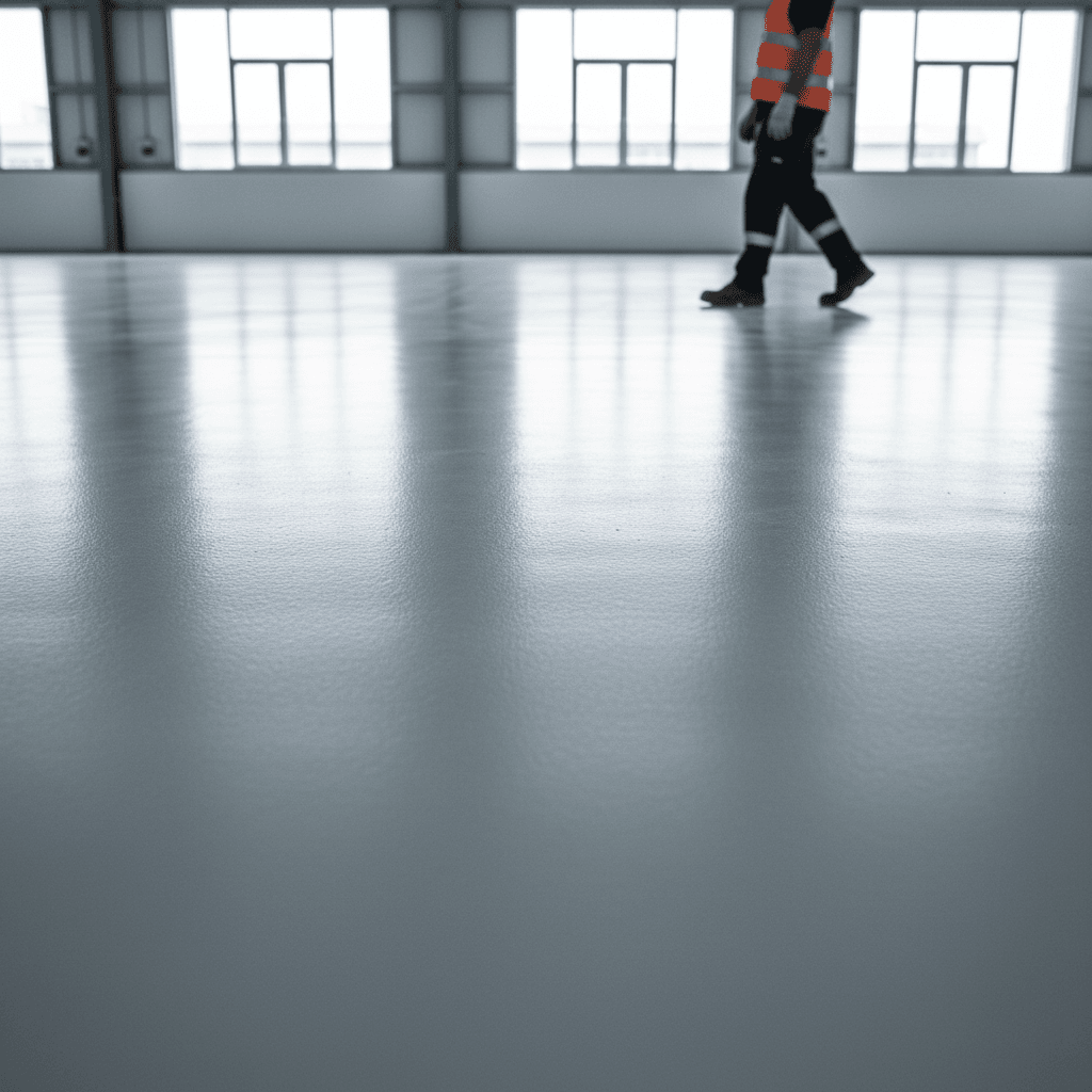 Seamless PU flooring surface in industrial warehouse