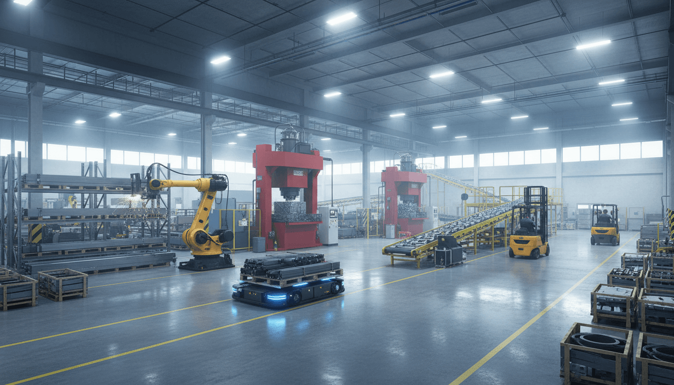 Industrial warehouse with heavy machinery on durable flooring