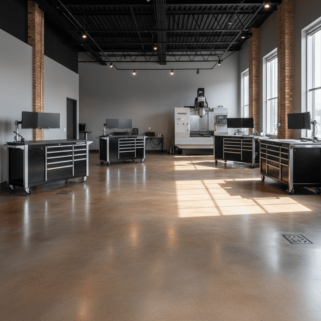 Finished RetroPlate flooring in professional commercial workspace