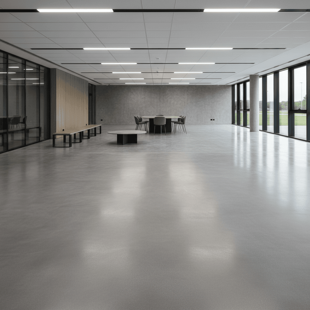 Professional microcement floor in industrial workspace