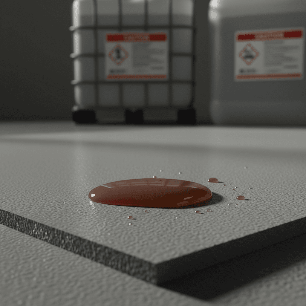 Chemical resistance demonstration on PU flooring