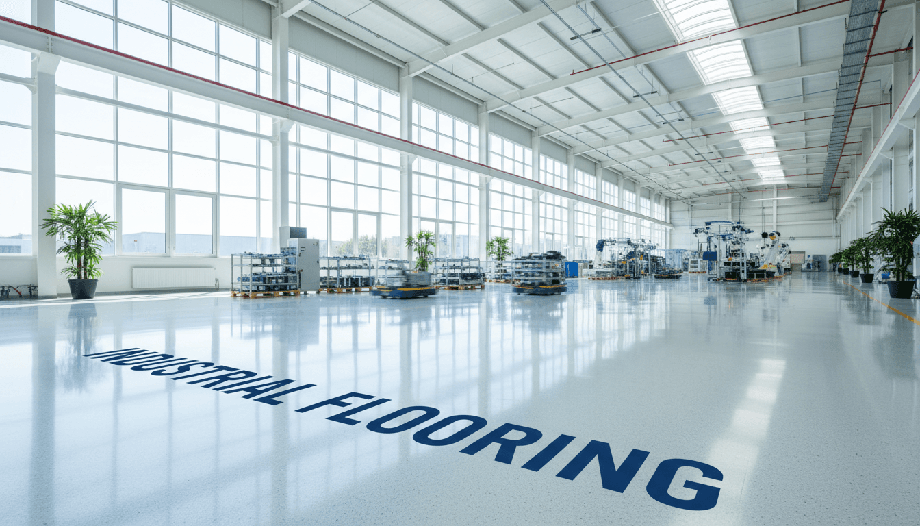 Modern factory with industrial flooring solutions and bright natural light.