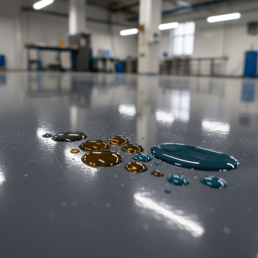 Epoxy surface repelling chemicals and liquids