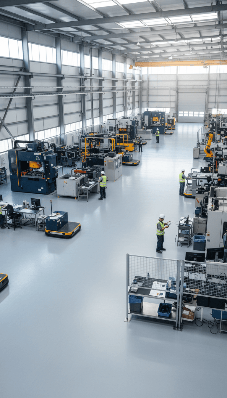 PU flooring across manufacturing facility floor